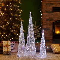 Glitzhome Lighted Crystal White Cone Tree Christmas Yard Art