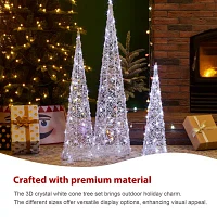 Glitzhome Lighted Crystal White Cone Tree Christmas Yard Art