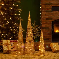 Glitzhome Lighted Plastic Gold Cone Tree Christmas Yard Art