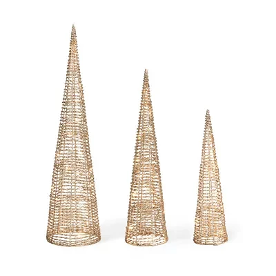 Glitzhome Lighted Plastic Gold Cone Tree Christmas Yard Art