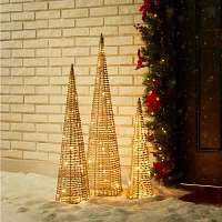 Glitzhome Lighted Plastic Gold Cone Tree Christmas Yard Art