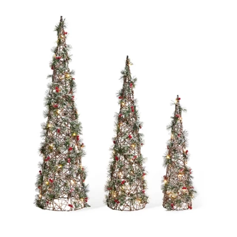 Glitzhome Lighted Plastic Cone Tree Christmas Yard Art