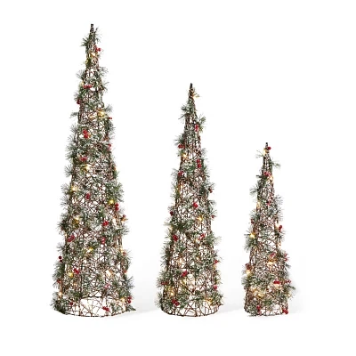 Glitzhome Lighted Plastic Cone Tree Christmas Yard Art