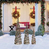 Glitzhome Lighted Plastic Cone Tree Christmas Yard Art