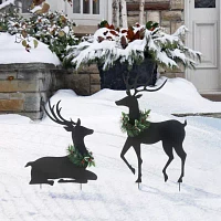 Glitzhome 42" Metal Silhouette Reindeers Christmas Yard Art