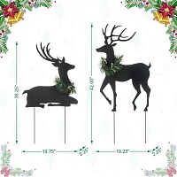 Glitzhome 42" Metal Silhouette Reindeers Christmas Yard Art