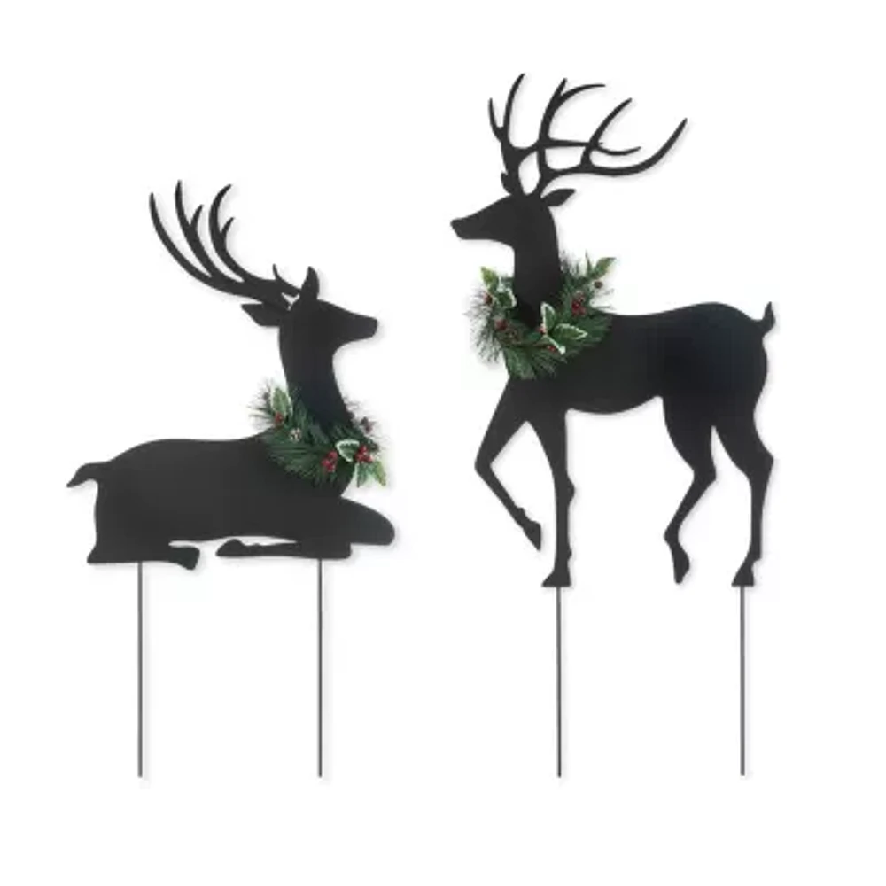 Glitzhome 42" Metal Silhouette Reindeers Christmas Yard Art