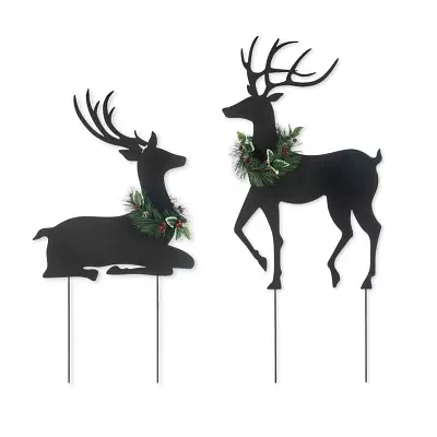 Glitzhome 42" Metal Silhouette Reindeers Christmas Yard Art