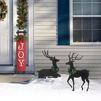 Glitzhome 42" Metal Silhouette Reindeers Christmas Yard Art