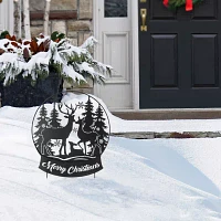 Glitzhome 30" Metal Silhouette Waterglobe Christmas Yard Art