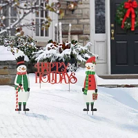 Glitzhome Metal Happy Holidays Christmas Yard Art