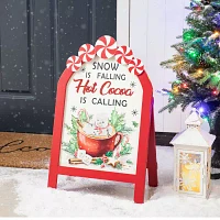 Glitzhome 24.25" Wood Peppermint Easel Christmas Porch Sign