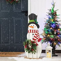 Glitzhome 36" Snowman With Floral Wreath Christmas Porch Sign