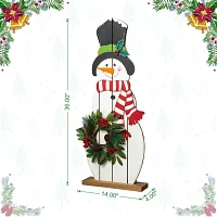 Glitzhome 36" Snowman With Floral Wreath Christmas Porch Sign