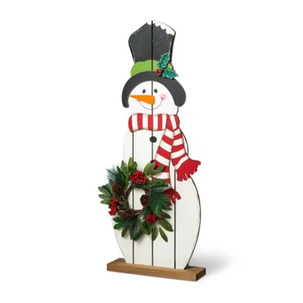 Glitzhome 36" Snowman With Floral Wreath Christmas Porch Sign