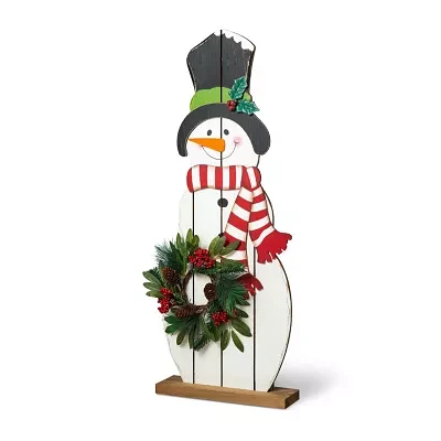 Glitzhome "36"" Snowman With Floral Wreath" Christmas Porch Sign