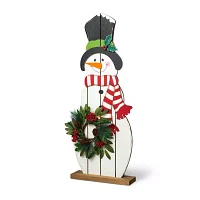 Glitzhome 36" Snowman With Floral Wreath Christmas Porch Sign