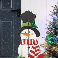 Glitzhome 36" Snowman With Floral Wreath Christmas Porch Sign