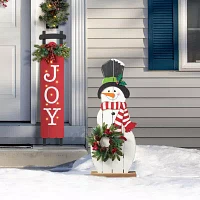 Glitzhome 36" Snowman With Floral Wreath Christmas Porch Sign