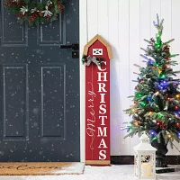 Glitzhome 42" Wooden House Shape Christmas Porch Sign