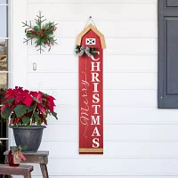 Glitzhome 42" Wooden House Shape Christmas Porch Sign