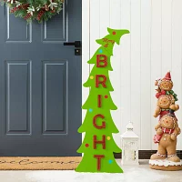 Glitzhome 42" Wooden Bright Bent Tree Christmas Porch Sign