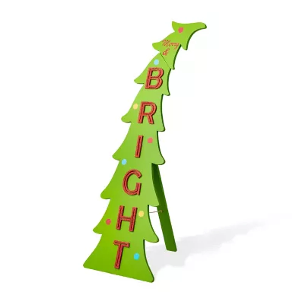 Glitzhome 42" Wooden Bright Bent Tree Christmas Porch Sign