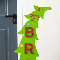 Glitzhome 42" Wooden Bright Bent Tree Christmas Porch Sign