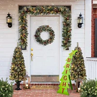 Glitzhome 42" Wooden Bright Bent Tree Christmas Porch Sign