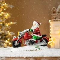 Glitzhome 11.75" Santa With Motorcycle Christmas Tabletop Decor