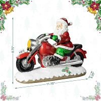 Glitzhome 11.75" Santa With Motorcycle Christmas Tabletop Decor