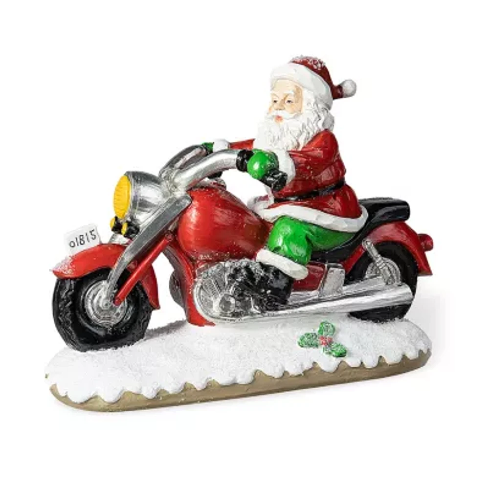 Glitzhome 11.75" Santa With Motorcycle Christmas Tabletop Decor