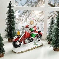 Glitzhome 11.75" Santa With Motorcycle Christmas Tabletop Decor