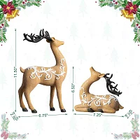 Glitzhome Resin Christmas Reindeer 2-pc. Christmas Tabletop Decor