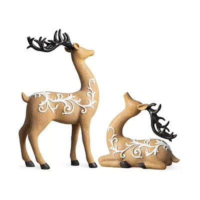 Glitzhome Resin Christmas Reindeer 2-pc. Christmas Tabletop Decor