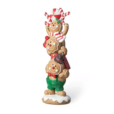 Glitzhome "12.5"" Stacked Gingerbread" Christmas Tabletop Decor
