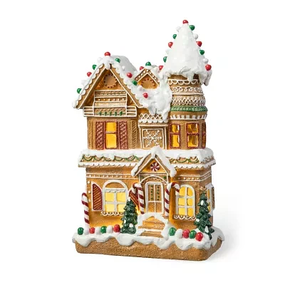 Glitzhome "12"" Resin Gingerbread House" Christmas Tabletop Decor