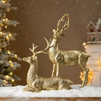 Glitzhome "11"" Resin Lying Reindeer" Christmas Tabletop Decor
