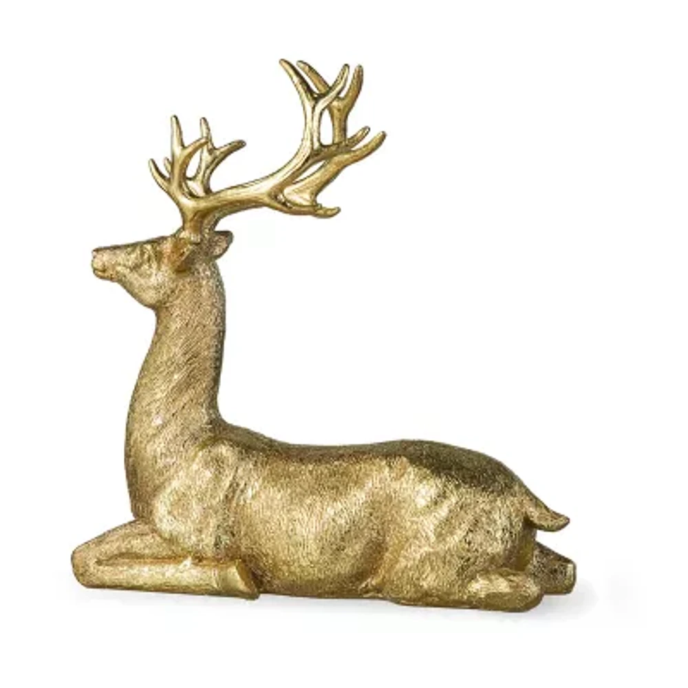 Glitzhome "11"" Resin Lying Reindeer" Christmas Tabletop Decor