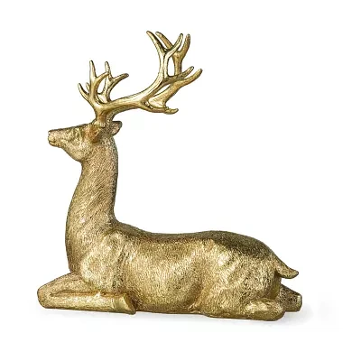 Glitzhome "11"" Resin Lying Reindeer" Christmas Tabletop Decor