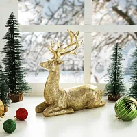 Glitzhome "11"" Resin Lying Reindeer" Christmas Tabletop Decor