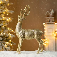 Glitzhome 16.25" Resin Standing Reindeer Christmas Tabletop Decor