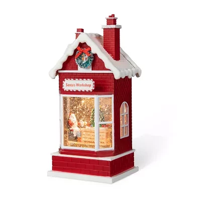 Glitzhome 10.5" Lighted Santa'S Workshop SnowGlobes