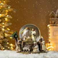 Glitzhome 8.25" Snowflakes Nativity SnowGlobes