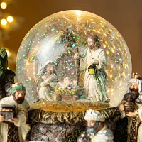 Glitzhome 8.25" Snowflakes Nativity SnowGlobes