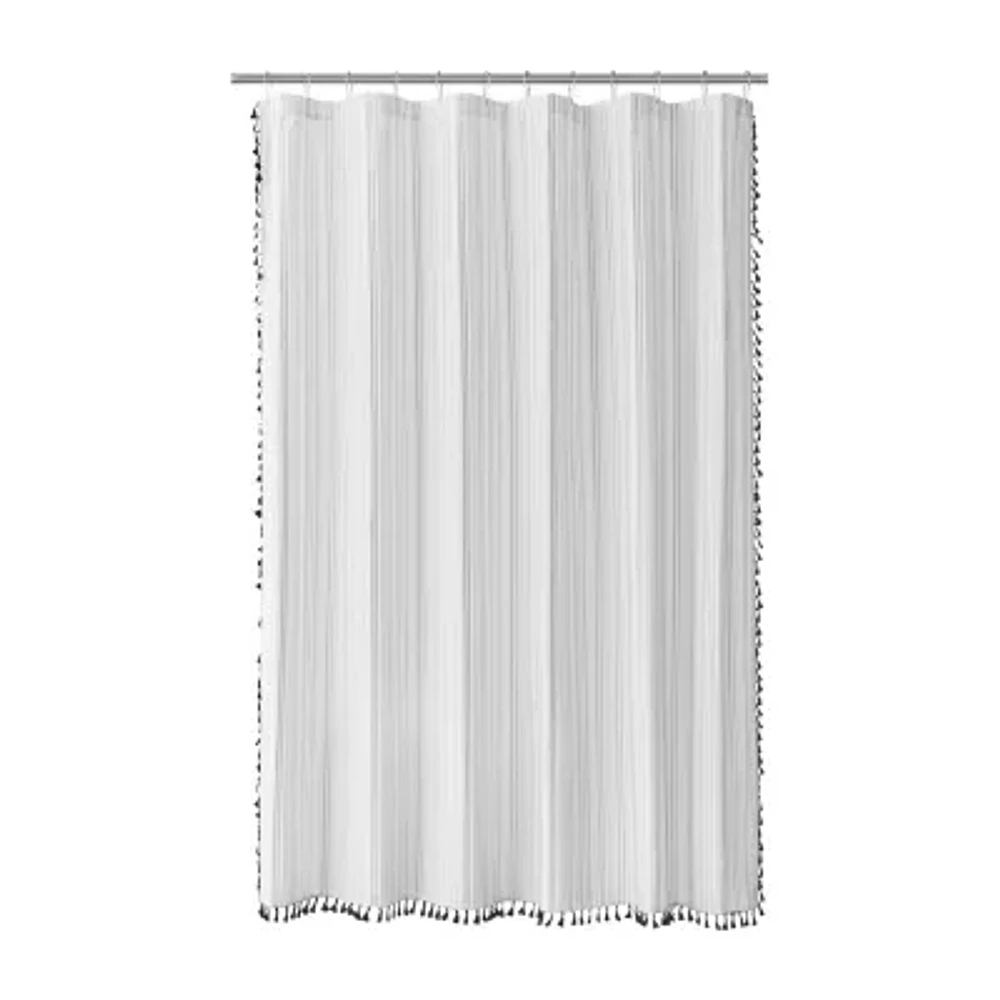 Awesome Home™ Clip Stripe With Tassels Shower Curtain