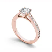 Womens 1 CT. T.W. Natural White Diamond 14K Gold Round Side Stone Engagement Ring