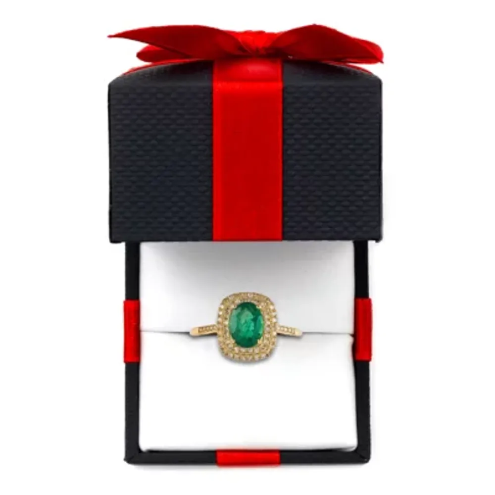 Womens Genuine Emerald & 1/3 CT. T.W. Diamond 10K Gold Cocktail Ring