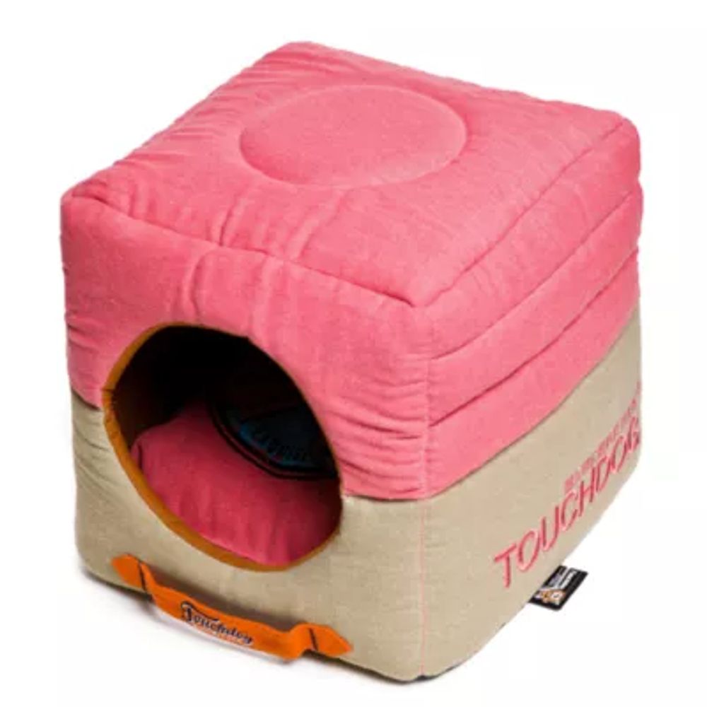 The Pet Life Touchdog Convertible and Reversible Vintage Printed Squared 2-in-1 Collapsible House Bed