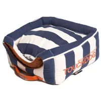 The Pet Life Touchdog Polo-Striped Convertible and Reversible Squared 2-in-1 Collapsible Dog House Bed